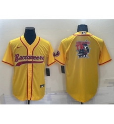 Men's Tampa Bay Buccaneers Gold Team Big Logo With Patch Cool Base Stitched Baseball Jersey