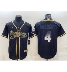 Men's Dallas Cowboys #4 Dak Prescott Black Gold With Patch Smoke Cool Base Stitched Baseball Jersey