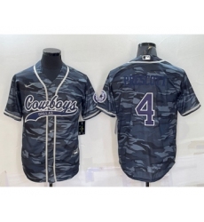 Men's Dallas Cowboys #4 Dak Prescott Blue Name Grey Camo With Patch Cool Base Stitched Baseball Jersey