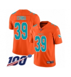 Youth Miami Dolphins #39 Larry Csonka Limited Orange Inverted Legend 100th Season Football Jersey